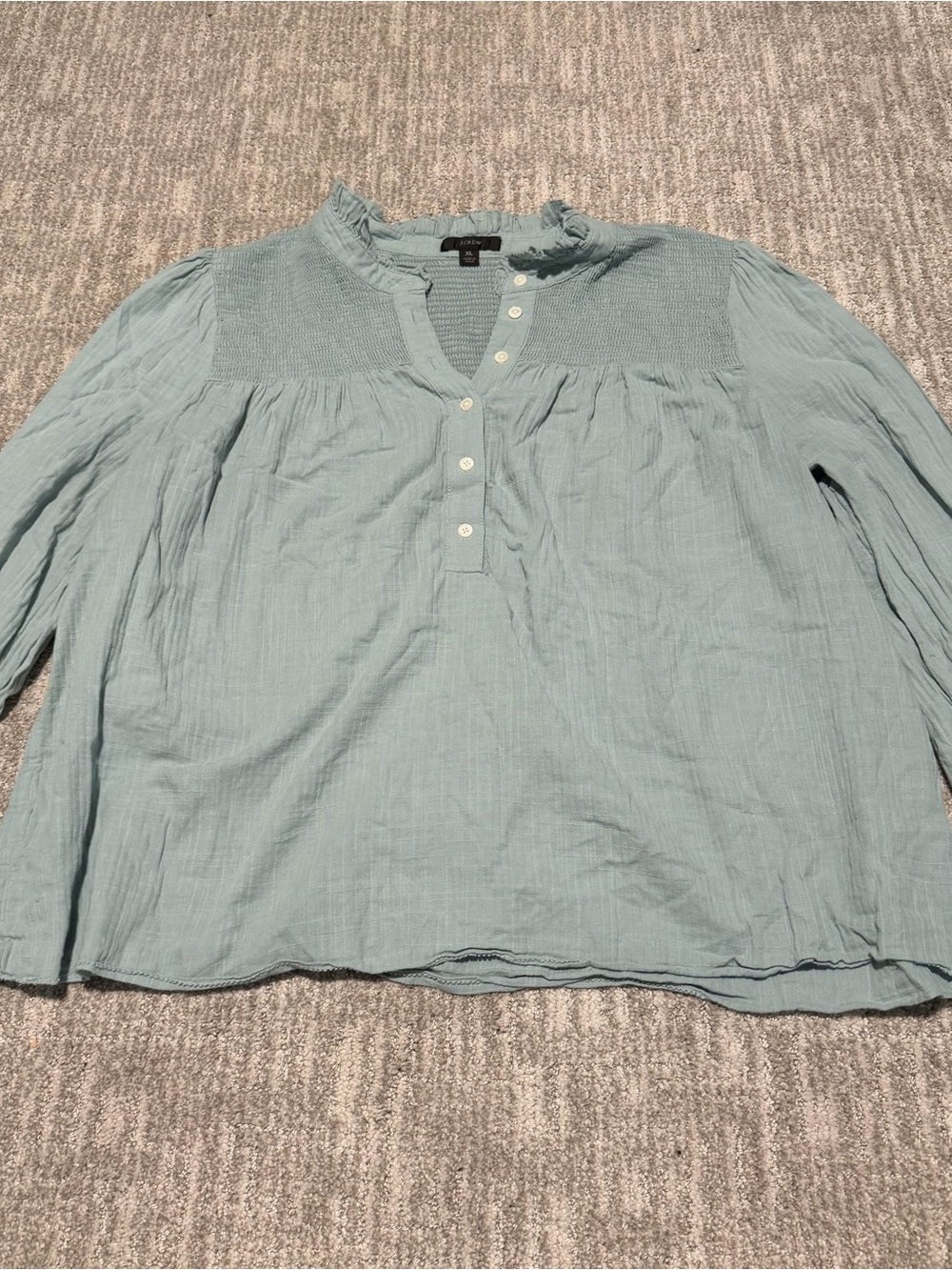 J. Crew Light Blue Gauze Smocked Yoke top